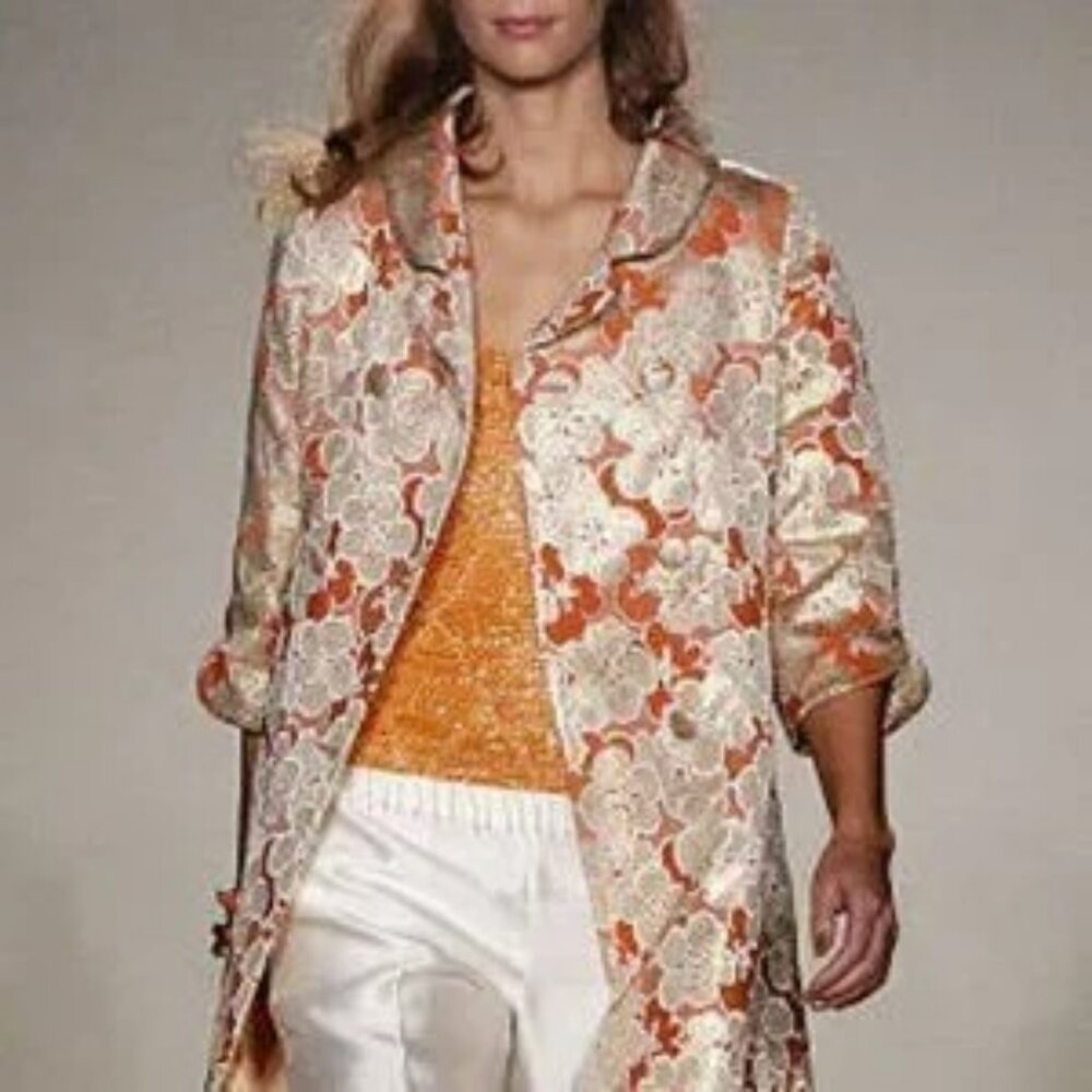 Vintage Silk Brocade Gold Floral Double Breasted Coat / Jacket (1960’s inspired)